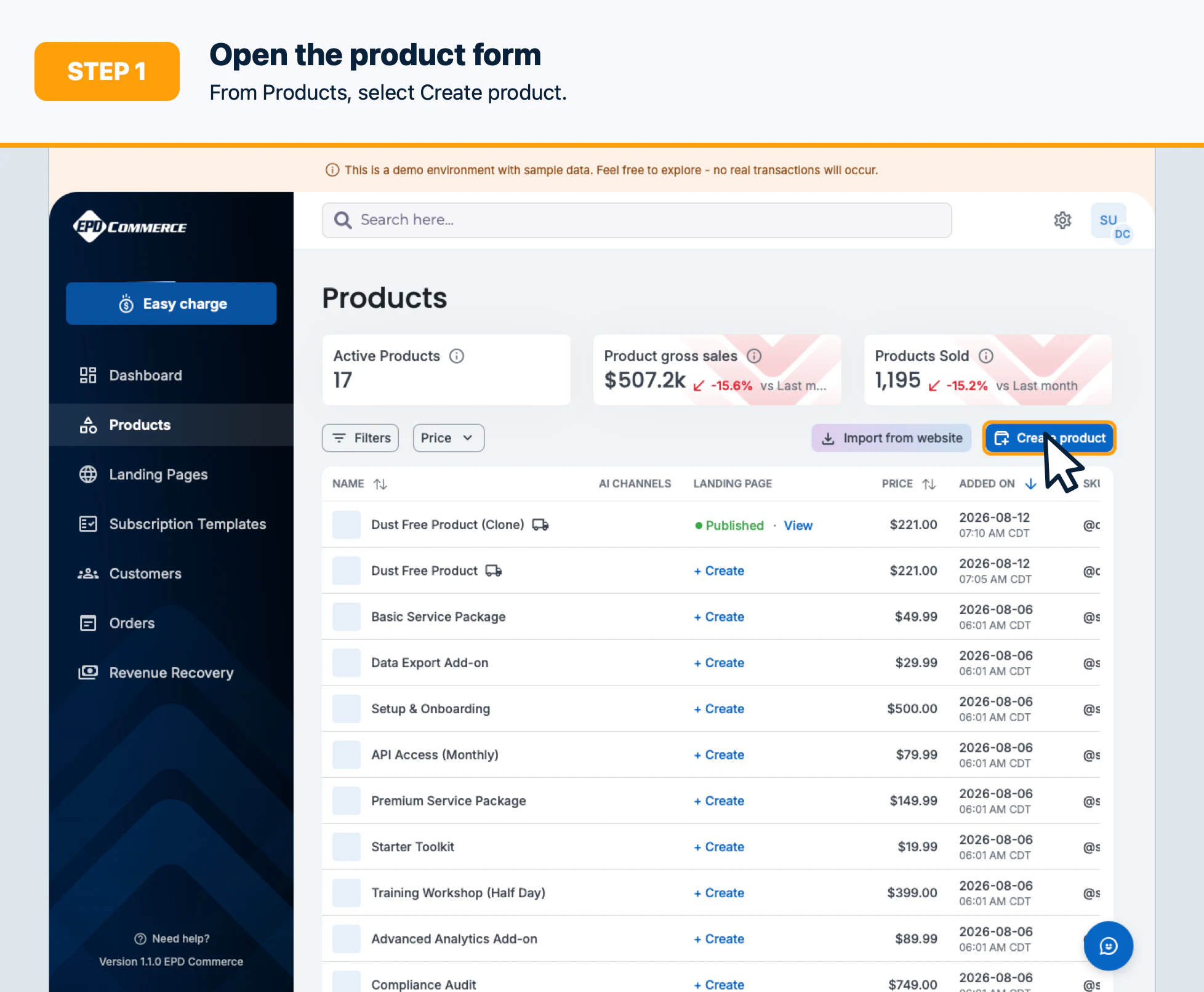 Step 1: Open the product form