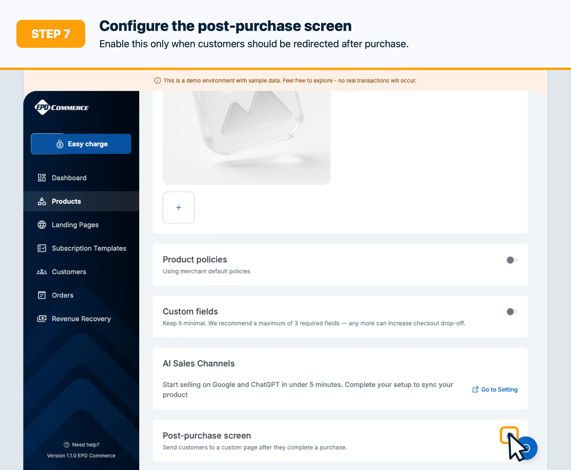 Step 7: Configure the post-purchase screen