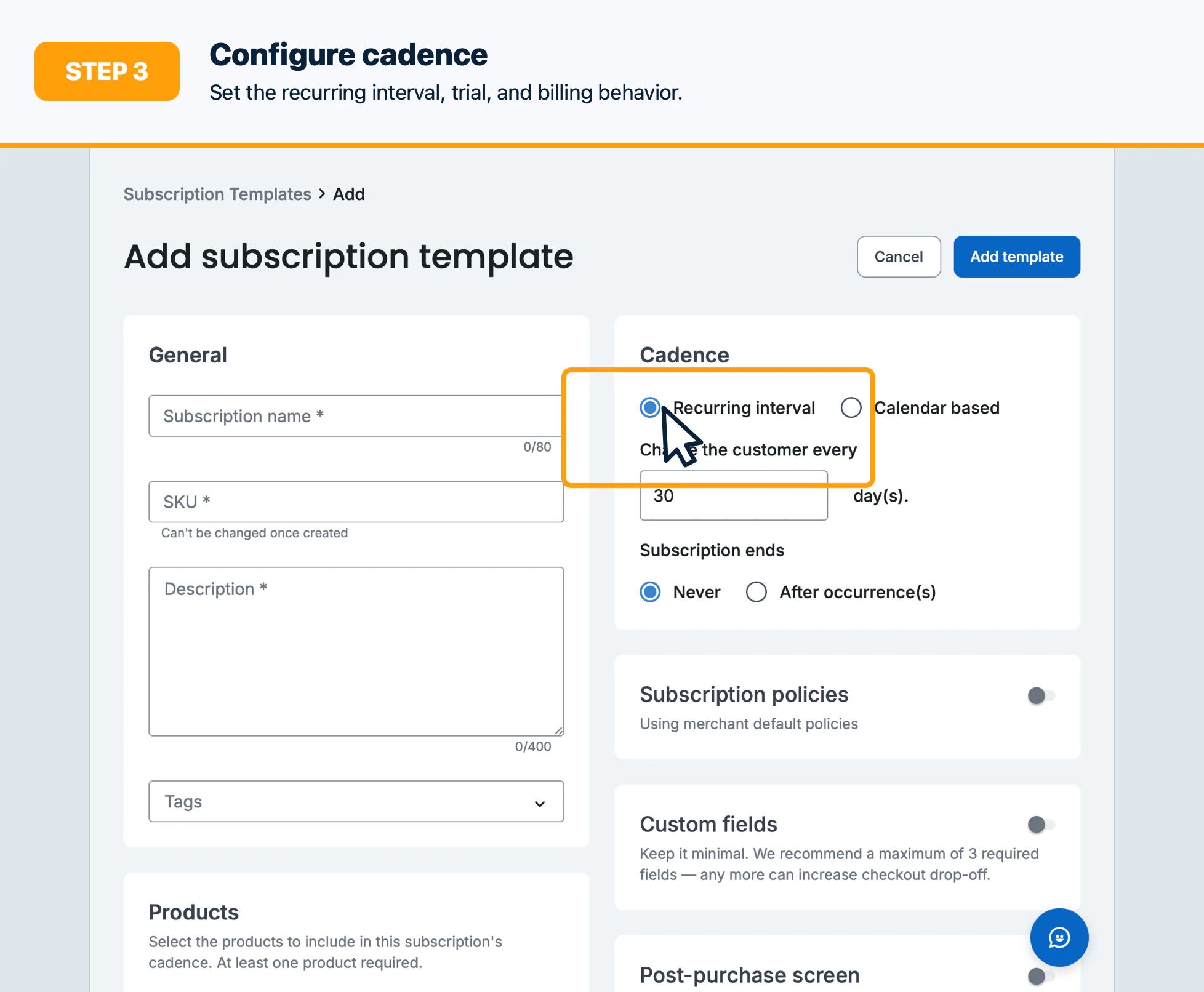 Step 3: Configure cadence