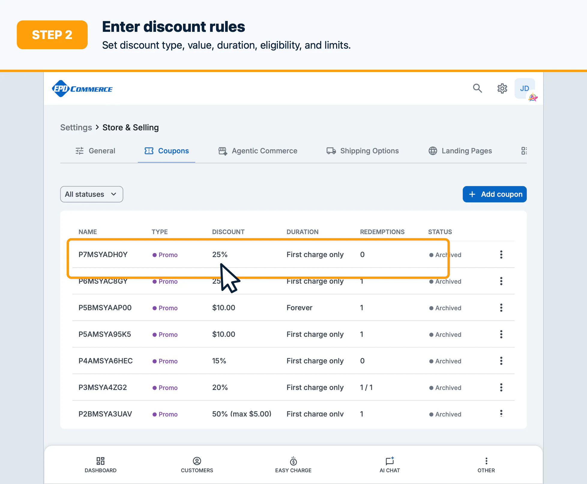 Step 2: Enter discount rules
