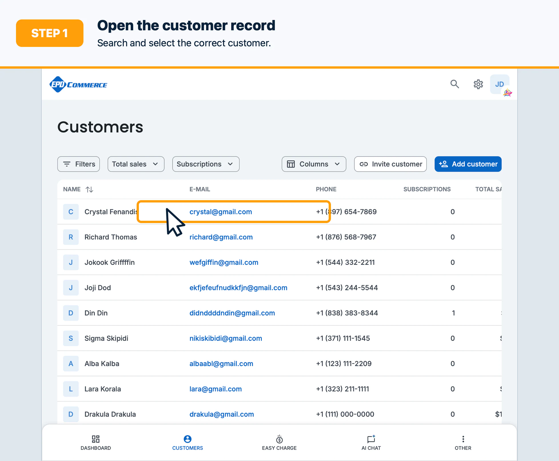 Step 1: Open the customer record