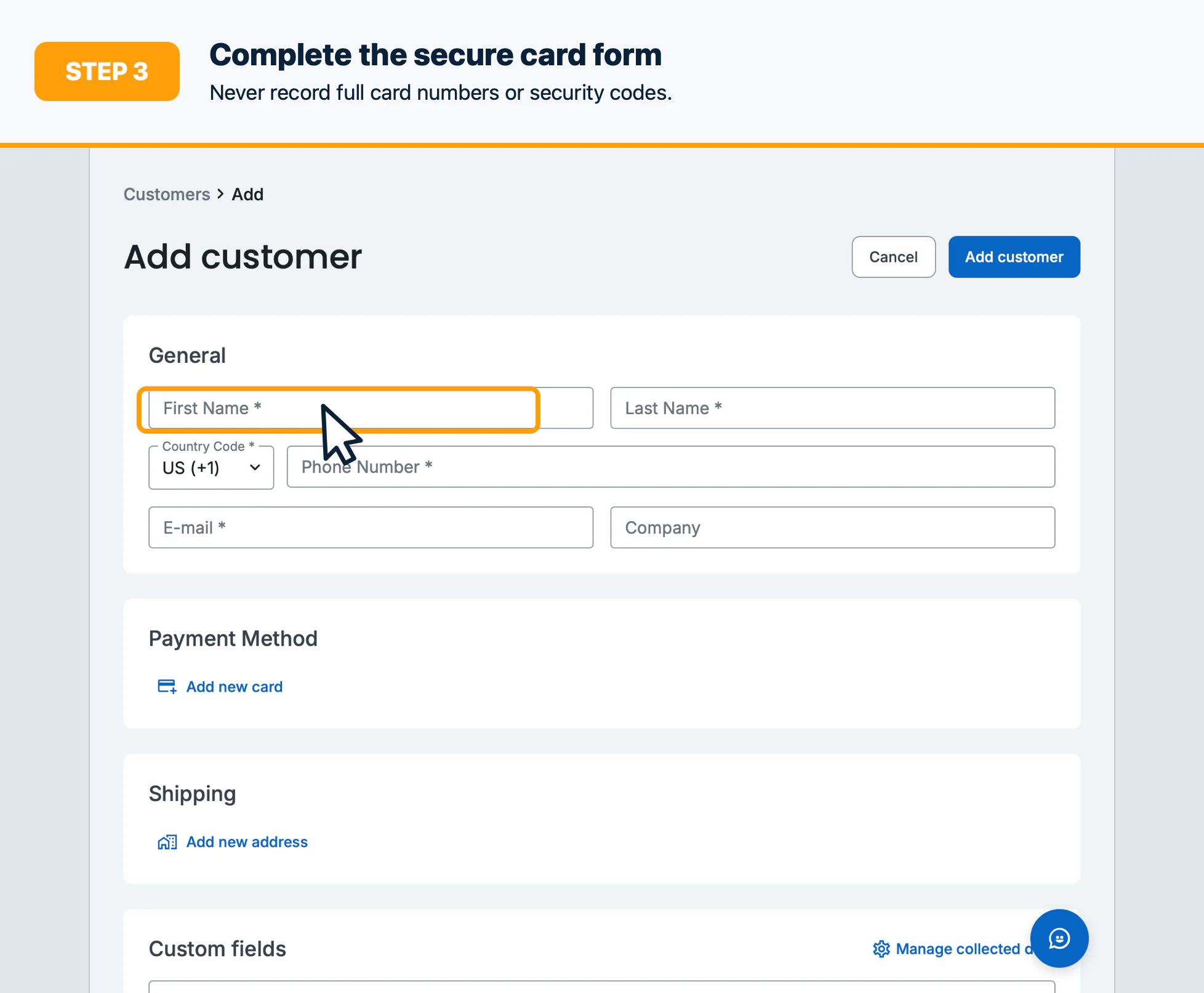 Step 3: Complete the secure card form