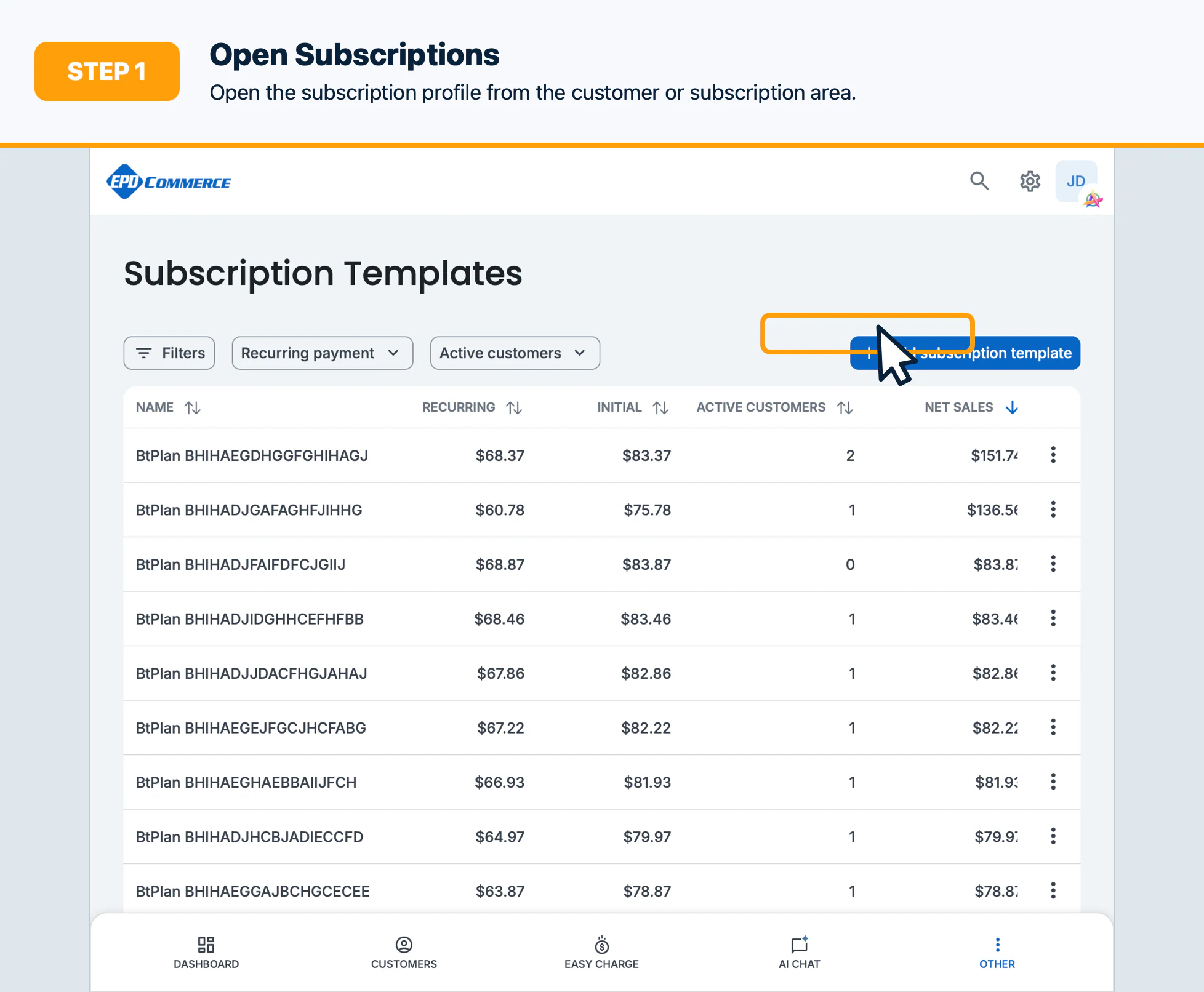 Step 1: Open the subscription