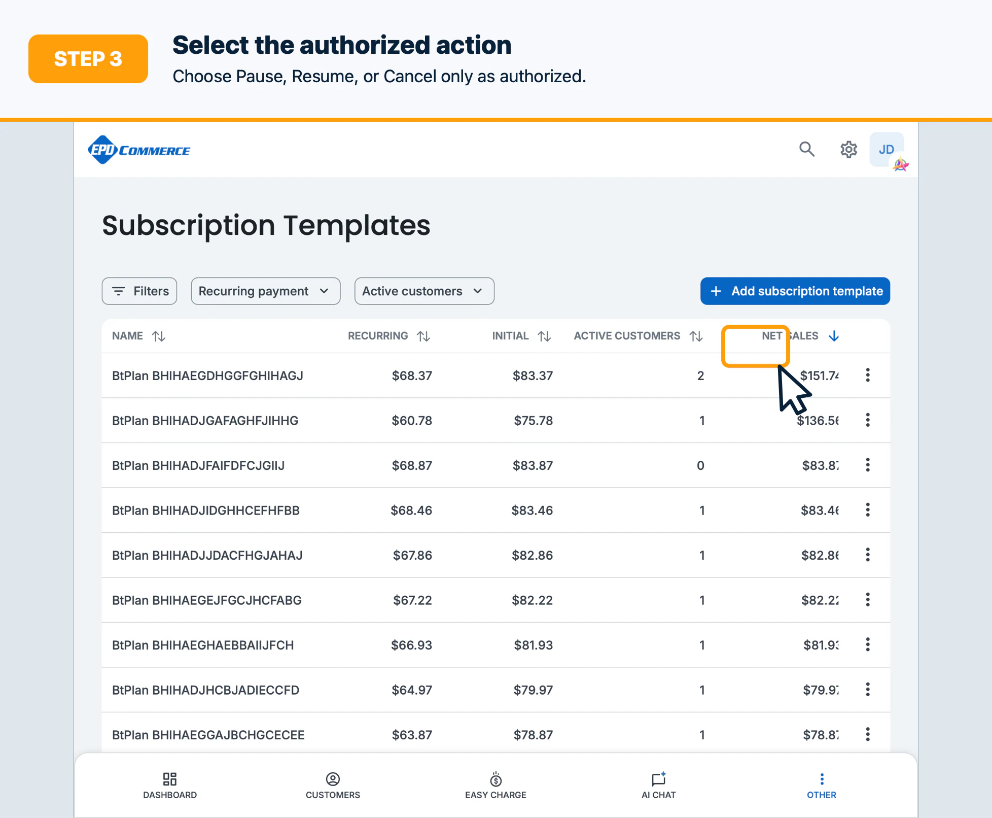Step 3: Select the authorized action