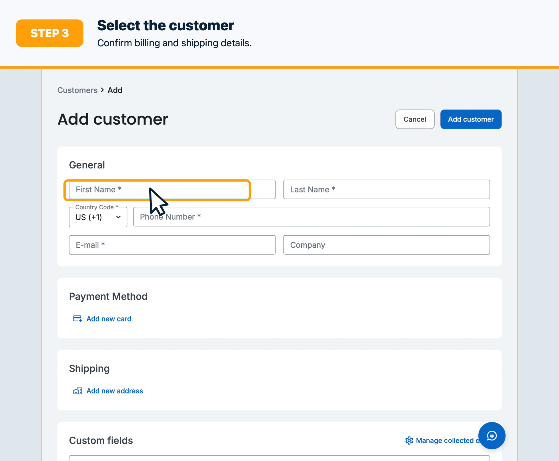 Step 3: Select the customer
