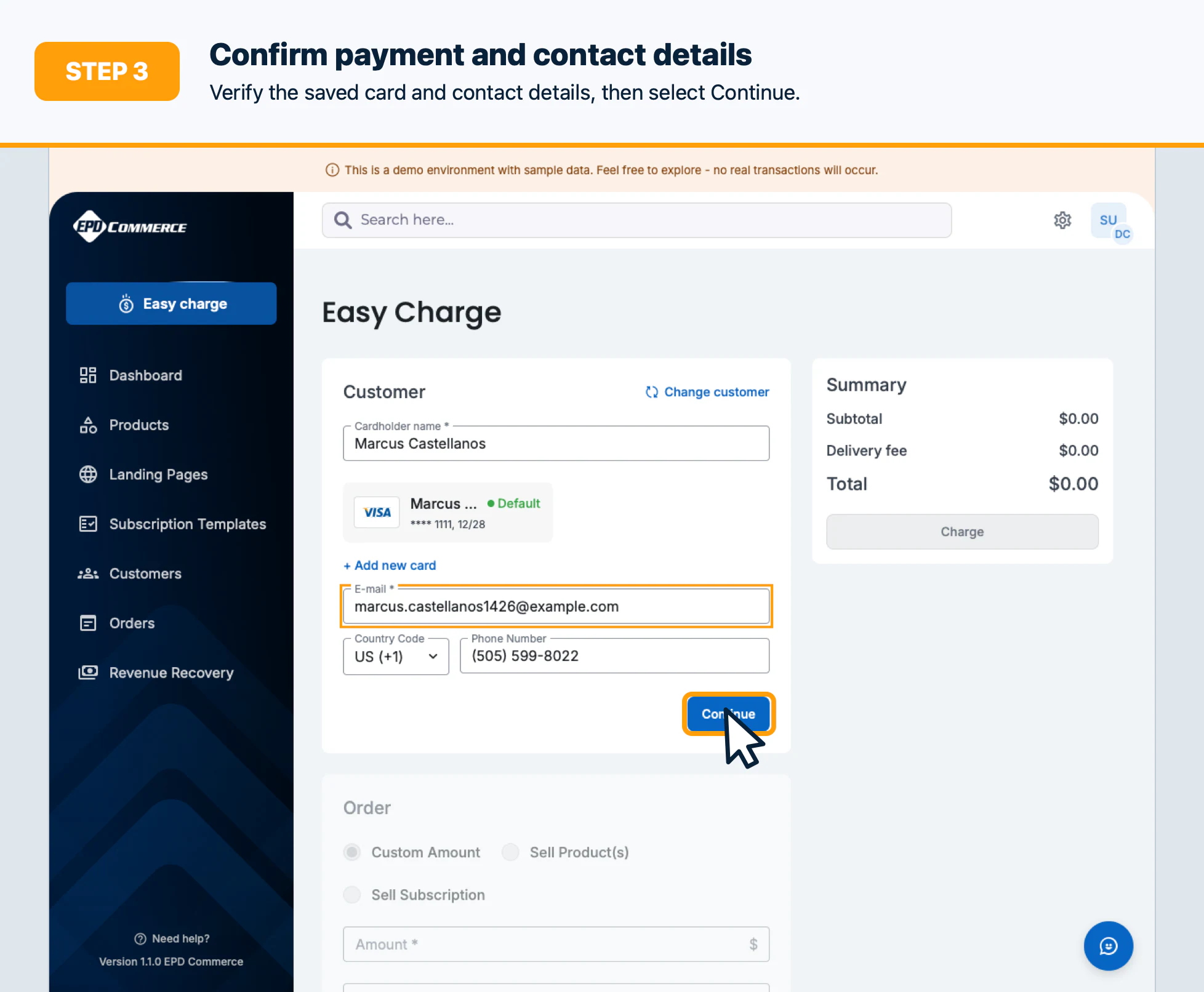 Step 3: Confirm payment and contact details