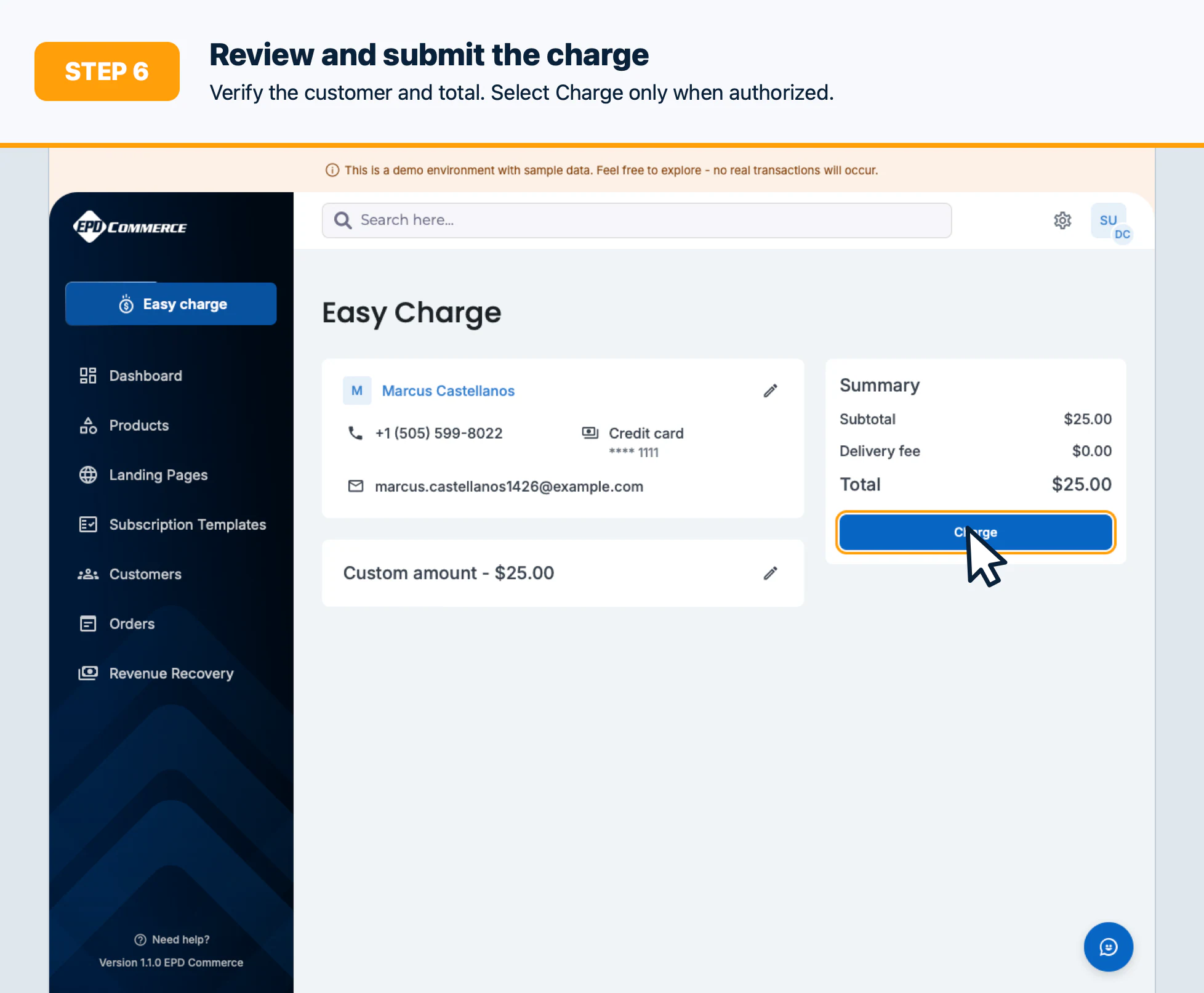 Step 6: Review and submit the charge